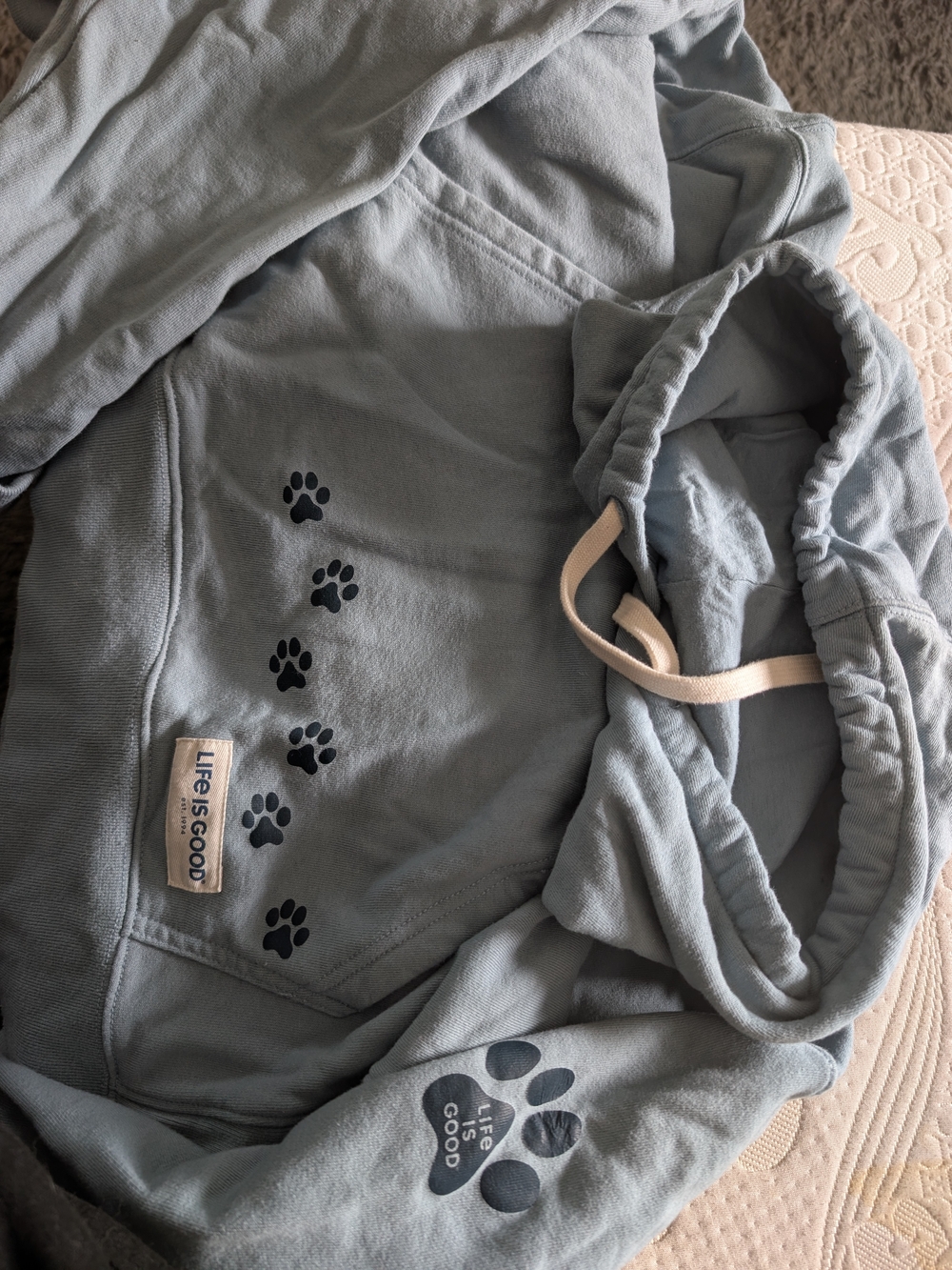 Life is Good Blue Paw-Print Hoodie